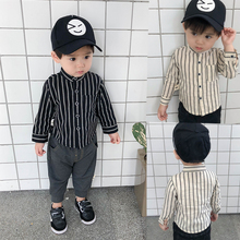 3岁新生儿坚条纹时尚 儿童外衣 上衣婴儿衬衣秋季新款 男1 宝宝衬衫
