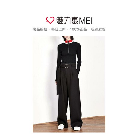 预售 Mo＆Co．/摩安珂 黑色拉链高领针织上衣商品大图