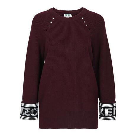 预售 KENZO/高田贤三 酒红色棉质镂空字母拼接女士秋冬套头衫商品大图