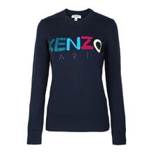 预售 KENZO/高田贤三 藏蓝色纯羊毛撞色LOGO刺绣女士针织衫图片