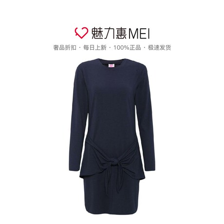 Juicy Couture 藏蓝色圆领系带优雅女士长袖针织连衣裙商品大图