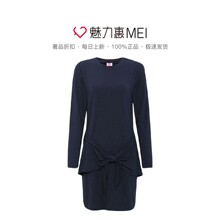 Juicy Couture 藏蓝色圆领系带优雅女士长袖针织连衣裙图片