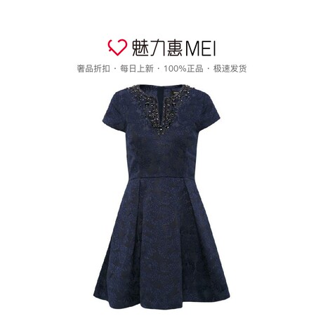 Juicy Couture 藏蓝色V领镶钻拉链时尚女士短袖连衣裙商品大图