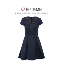 Juicy Couture 藏蓝色V领镶钻拉链时尚女士短袖连衣裙图片