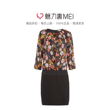 预售 Ports/宝姿 黑色时尚印花拼接设计春夏女士连衣裙商品大图