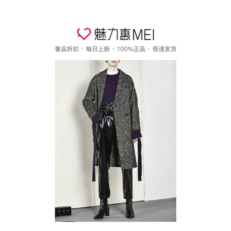 预售 Mo＆Co．/摩安珂 黑白色休闲百搭秋冬女士中长款大衣外套商品大图
