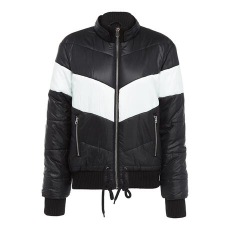 Juicy Couture 黑色拼白色条纹压缝立领长袖女士外套商品大图