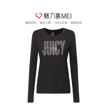 Juicy Couture 黑色全棉圆领字母钉珠夏季女士长袖T恤图片