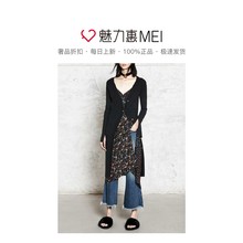 预售 Mo＆Co．/摩安珂 黑色时尚V领女士秋冬长款修身毛织外套图片
