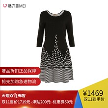 预售 Ports/宝姿 黑色混羊毛菱形图案时尚秋冬女士连衣裙图片