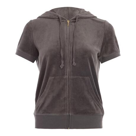 Juicy Couture 灰色棉质短袖女士丝绒连帽拉链外套商品大图