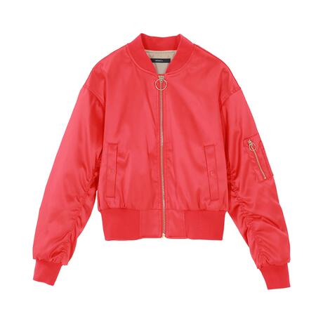 预售 Mo＆Co．/摩安珂 红色刺绣棒球领女士夹克外套商品大图
