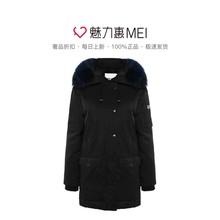 预售 KENZO/高田贤三 黑色白鸭绒连帽长袖中长款女士羽绒服图片