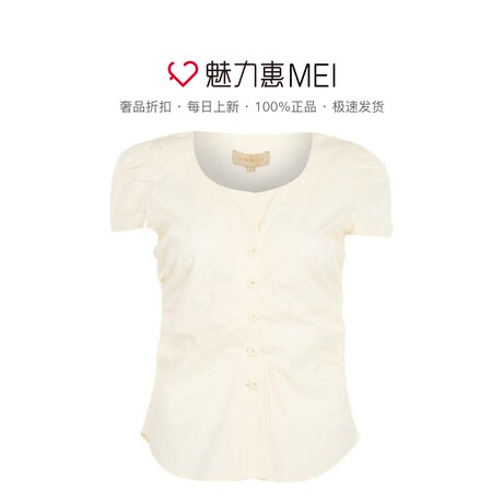 预售 Ports/宝姿 米白色圆领短袖女士衬衫商品大图