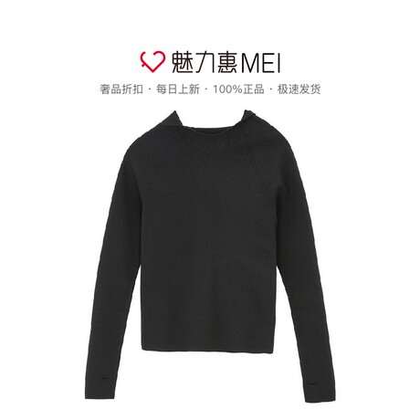 预售 Mo&Co. 黑色连帽长袖女士针织衫商品大图