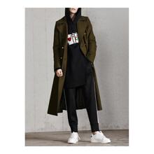 预售 Mo＆Co．/摩安珂 军绿色双排扣A型女士呢大衣图片