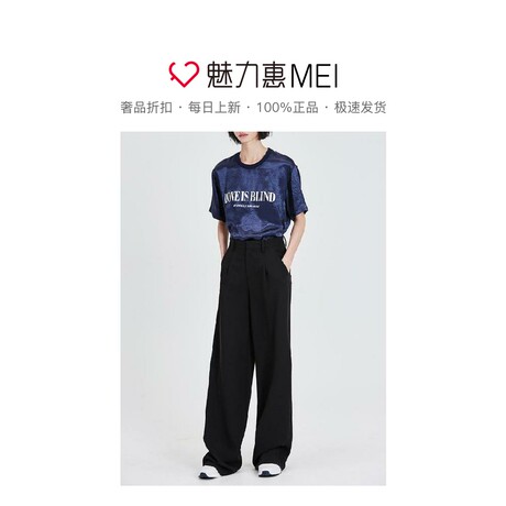 预售 Mo＆Co．/摩安珂 蓝色字母印花圆领女士夏秋短袖T恤商品大图