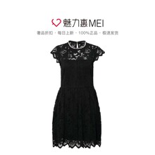 Juicy Couture 黑色蕾丝镂空圆领短袖女士连衣裙图片