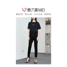 预售 Mo&Co. 黑色圆领字母图案女士T恤图片