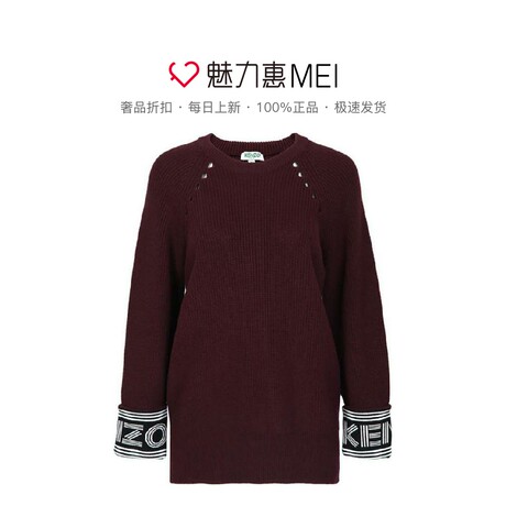 预售 KENZO/高田贤三 酒红色棉质镂空字母拼接女士秋冬套头衫商品大图
