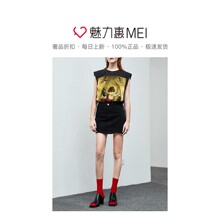 预售 Mo&Co. 牛仔黑色铆钉饰女士牛仔半身裙图片