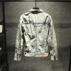 Himan朋克风欧美做旧复古机车男牛仔外套破洞水洗大码拉链牛仔衣