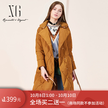 xg女装2018新款韩版中长款宽松加厚保暖翻领外套冬白鸭绒羽绒服图片