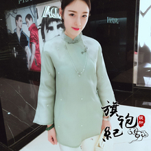 中国风真丝中式女装时尚改良旗袍上衣斜襟盘扣钉珠宽松唐装长袖秋图片