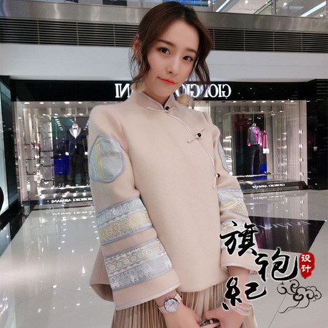中国风秋装女汉服改良毛呢旗袍外套冬装短款时尚复古唐装中式上衣商品大图