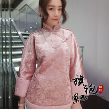 中式丝绒改良唐装女冬装中国风复古旗袍外套加绒加厚棉袄保暖上衣图片