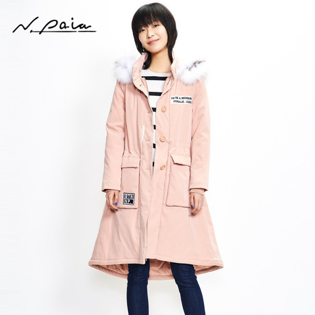 Npaia恩派雅2018秋新设计师女装连帽毛领保暖棉质棉服外套商品大图