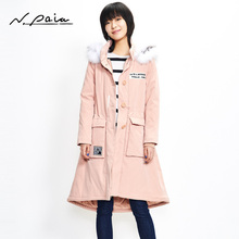 Npaia恩派雅2018秋新设计师女装连帽毛领保暖棉质棉服外套图片