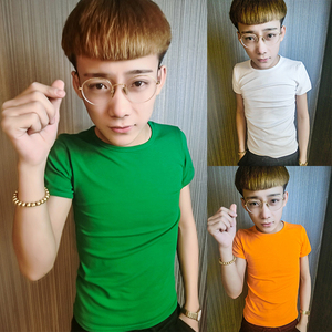 夏季快手红人同款纯色短袖男社会青年精神小伙修身T恤圆领半袖潮