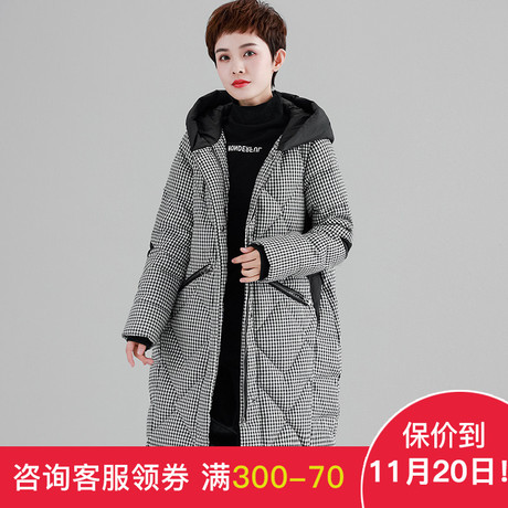 中长款格子棉衣外套时尚连帽女装2018冬季新款宽松韩版休闲棉服潮商品大图