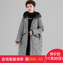 中长款格子棉衣外套时尚连帽女装2018冬季新款宽松韩版休闲棉服潮图片