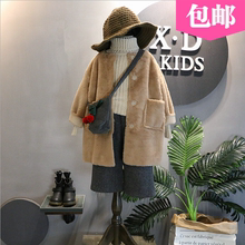 韩版童装18秋冬新款女童仿皮草中长款毛绒风衣外套潮款单排扣棉服