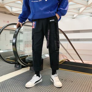 新款工装裤男个性积带韩版潮流chic潮牌宽松直筒百搭休闲bf阔脚裤