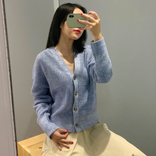 女2019秋季新款 短款 外套慵懒女装 V领粗针毛衣长袖 cos风针织开衫