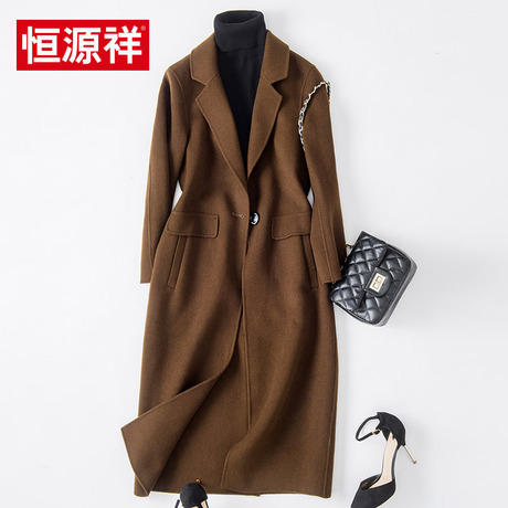 恒源祥秋冬季2017新款女装中长款女士双面毛呢大衣纯色风衣外套女商品大图