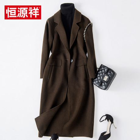 恒源祥秋冬季新款女装中长款女士双面呢毛呢大衣纯色羊毛呢子外套商品大图