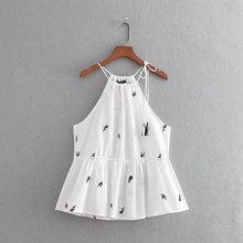 064 女0881 流行百搭绣花吊带挂脖衬衫 欧美风2018夏季新品 0881064