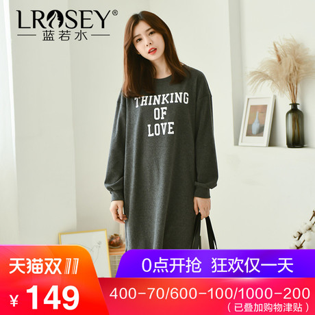 大码女装2018秋冬季新款胖mm韩版宽松字母印花慵懒风卫衣连衣裙商品大图