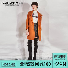 马克华菲女装2018冬季新品中长款姜黄色毛呢大衣韩版大衣外套宽松图片