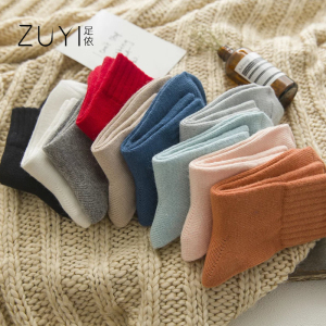 冬季纯色兔绒羊毛中筒袜子