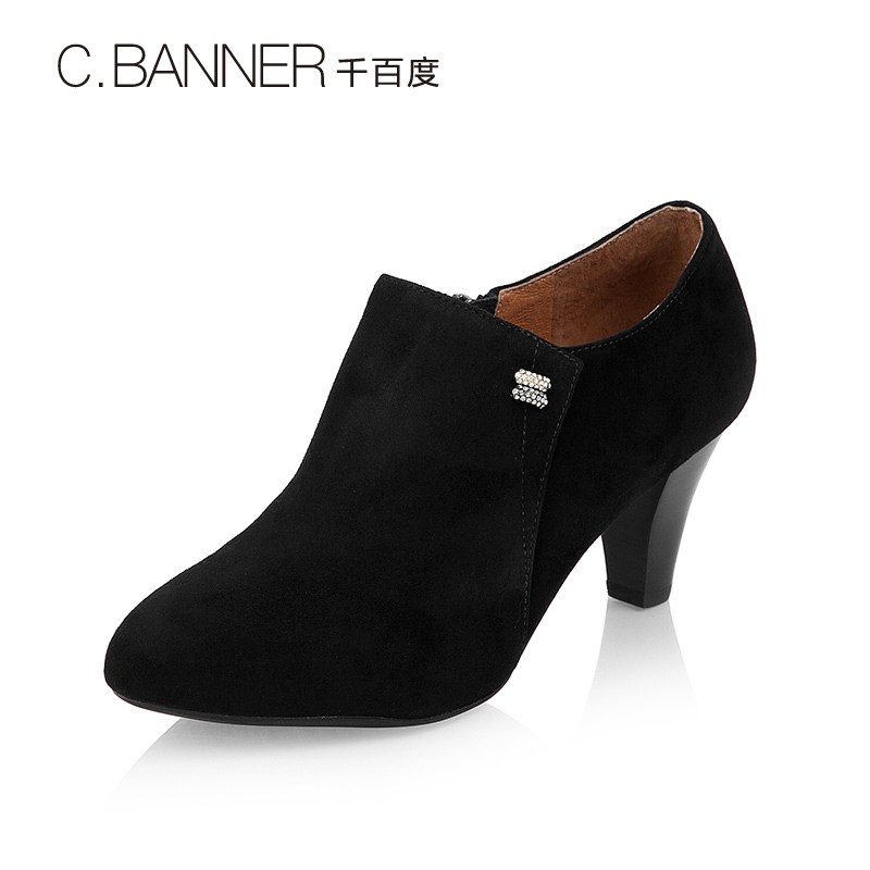 C.BANNER/千百度春秋商场同款绒面深口高跟女鞋单鞋A7495548WX