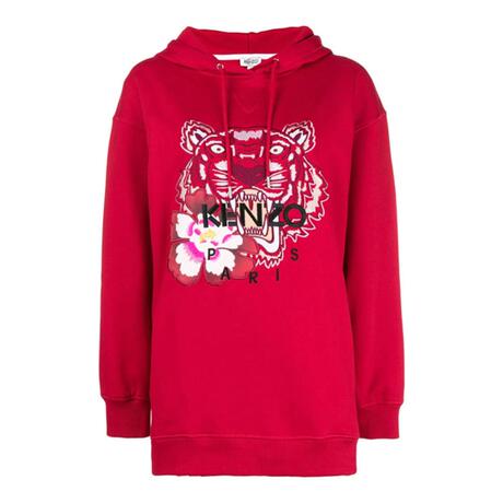 KENZO/高田贤三 女士红色棉质Jumping Tiger超大号连帽衫商品大图