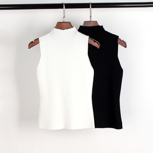 夏季韩版性感露肩无袖针织背心女修身纯色半高领冰丝打底衫上衣薄