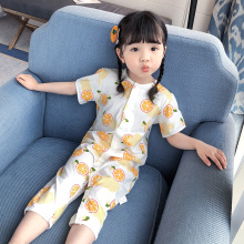 女宝宝连体短袖睡衣4夏装1岁女童防踢家居服2纯棉3夏季空调服薄款