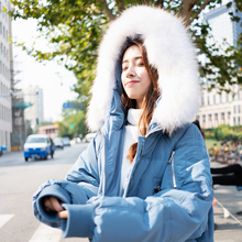 中长款过膝羽绒服女2018冬季新款加厚女装时尚印花连帽大毛领外套图片