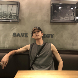 HUALUN运动背心男潮牌夏季透气宽松坎肩白色ulzzang无袖T恤棉马甲